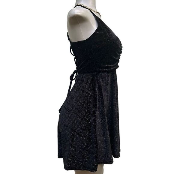 Love Squared Fit & Flare Cocktail Dress Womens Medium Black Strappy Back Sparkly - Picture 7 of 16